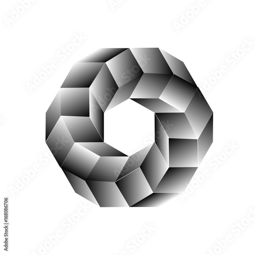 Hexagon and cubes with optical illusion effect
