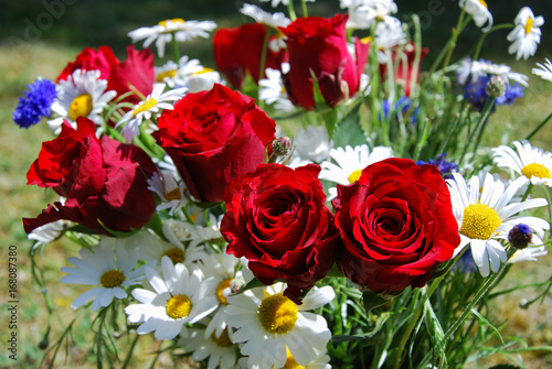 Red roses and daisies