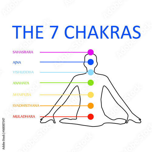 The seven chakras with their respective colors 