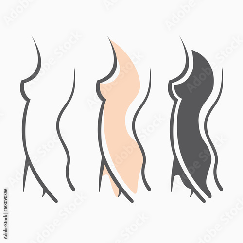 Sexy fitness figure of a girl. Intimate hygiene, vector lady poses. Lovely elastic ass bikini zone. Drawn graphics for design, background