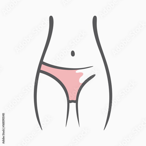 Sexy fitness figure of a girl. Intimate hygiene, vector lady poses. Lovely elastic ass in shorts. Drawn graphics for design, background