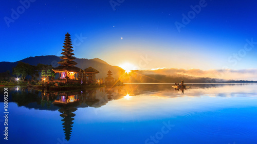 Pura Ulun Danu Bratan Temple On Water, Landmark Travel Place Of Bali, Indonesia (HDR Night And Day)