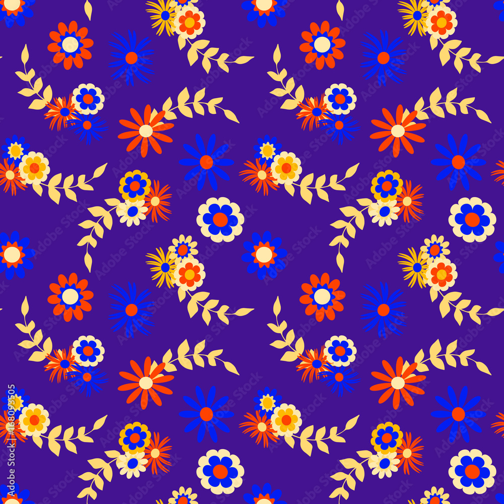 Flowers and branches seamless pattern, vector