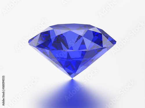 3D illustration blue emerald round diamond sapphire gemstone with reflection
