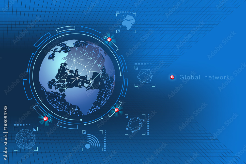 Obraz premium Modern design of network connections, the planet and satellites in orbit. Background vector illustration