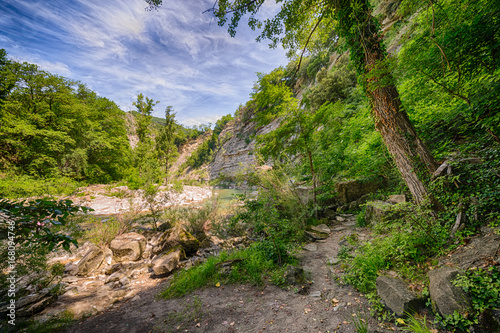 green landscape of waterfalls photo