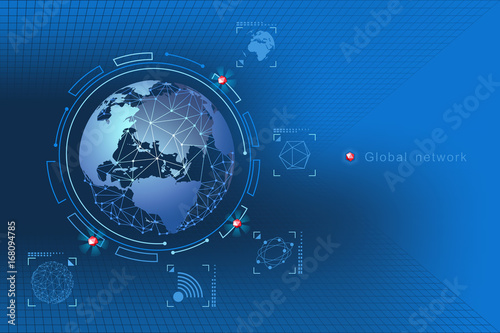 Modern design of network connections, the planet and satellites in orbit. Background vector illustration