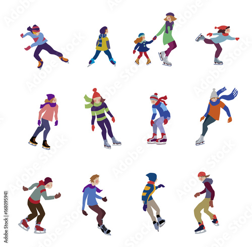 Characters set of happy figure ice skating at rink. Vector illustration in flat design. © rozmarin