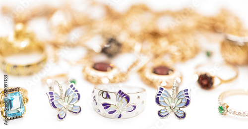 Silver and gold jewelry with enamel and precious stones