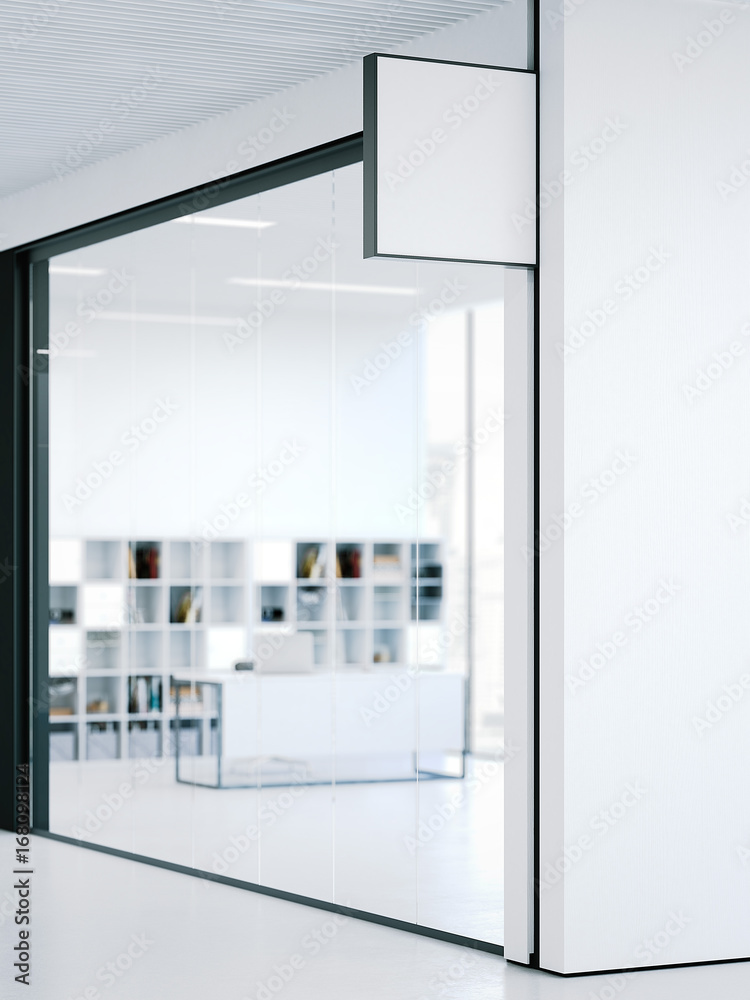 Blank square banner in modern office. 3d rendering Blank square banner in modern office. 3d rendering