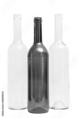 Glass transparent empty simple square bottle on isolated background.