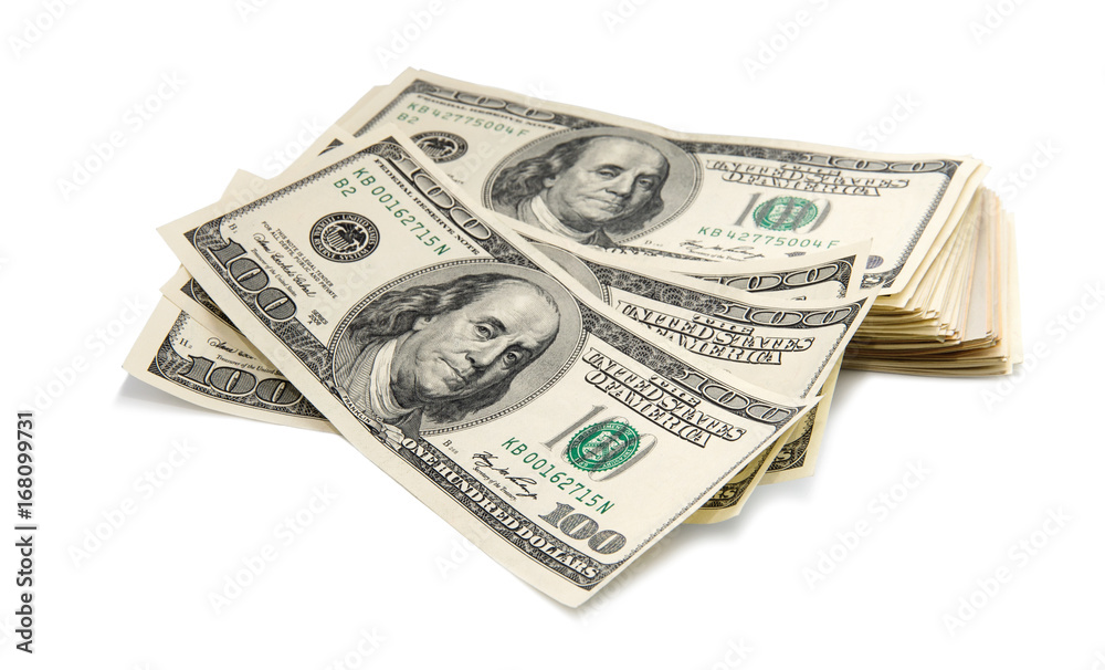One hundred dollars banknotes isolated on white background One hundred dollars banknotes isolated on white background