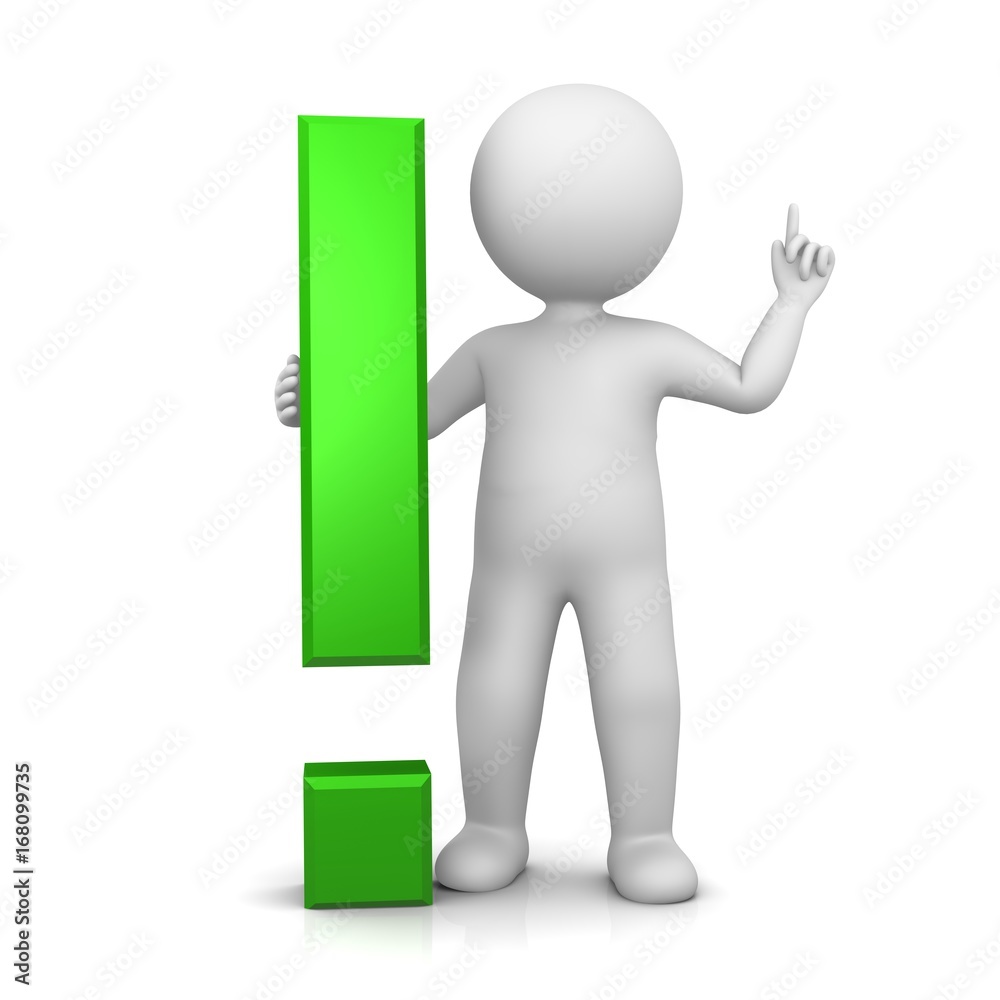 exclamation point exclamation mark 3d green stick man isolated exclamation point exclamation mark 3d green stick man isolated