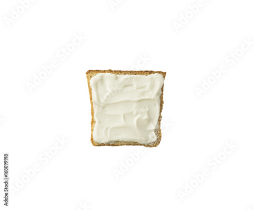 Sandwiches with cream cheese. Fresh healthy appetizer snack isolatrd on white background. Top view.