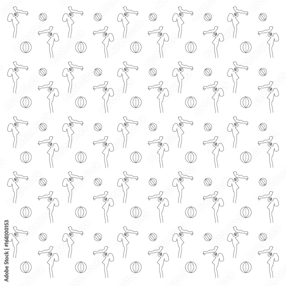Vector illustration pattern on white background of girls with baby in hands and striped balls depicted with outline lines Vector illustration pattern on white background of girls with baby in hands and striped balls depicted with outline lines