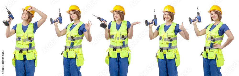 construction female worker, collage construction female worker, collage