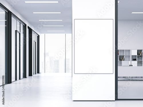 White clean interior with blank banner. 3d rendering