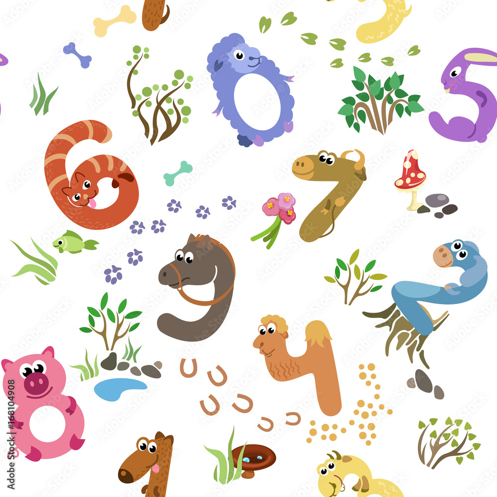 Naklejka premium Numbers like farm animals seamless pattern