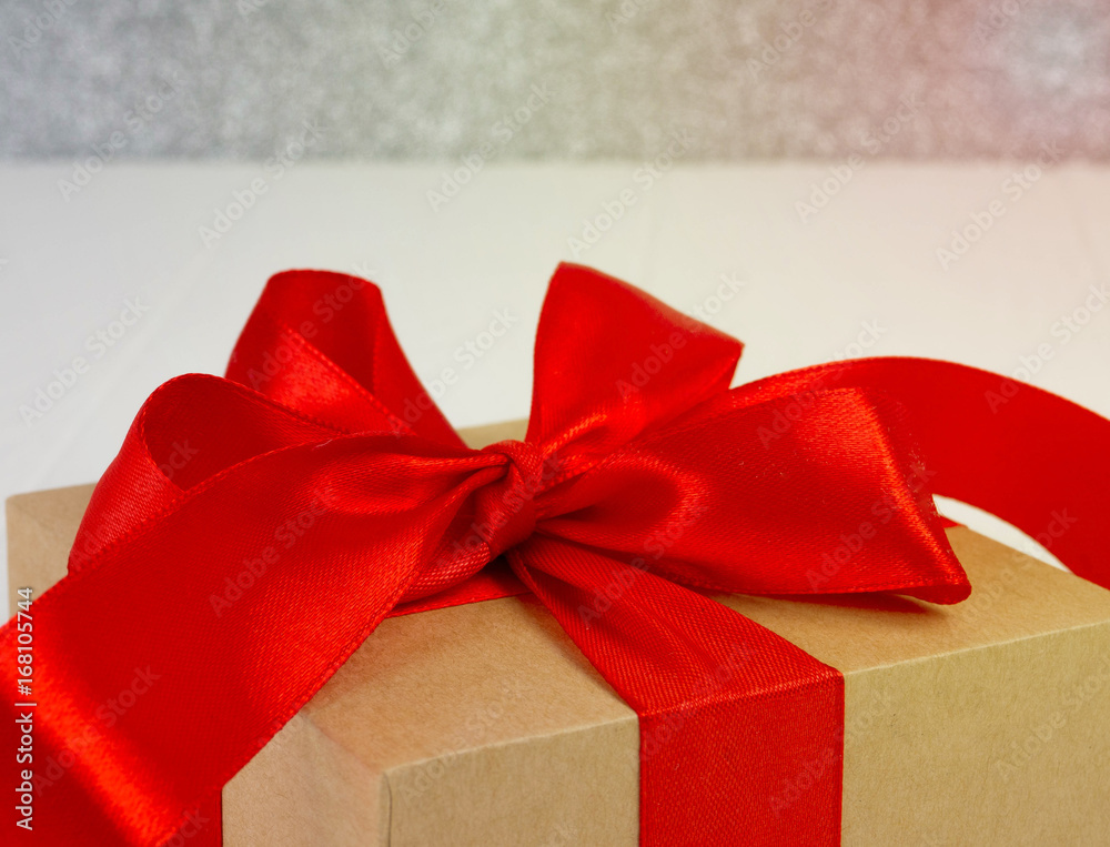 Christmas gift box with red bow and copy space Christmas gift box with red bow and copy space