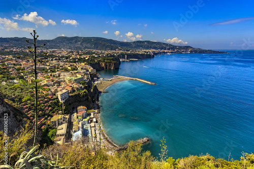 Italy. Sorrentine Peninsula - fantastic scenery of Sorrento Coast and Meta di Sorrento in the foreground, next Sant'Agnello and Sorrento town in the background
