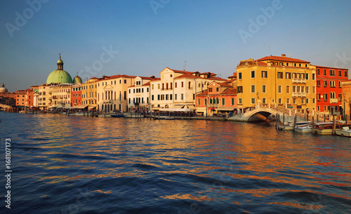 Venice   Sunset view of the river canal and traditional venetian architecture