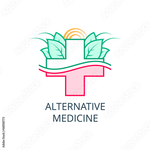 Vector Icon Style Logo Sign of Alternative Medicine. IV Vitamin Therapy, Anti-Aging, Wellness, Ayurveda, Chinese Medicine. Holistic centre.