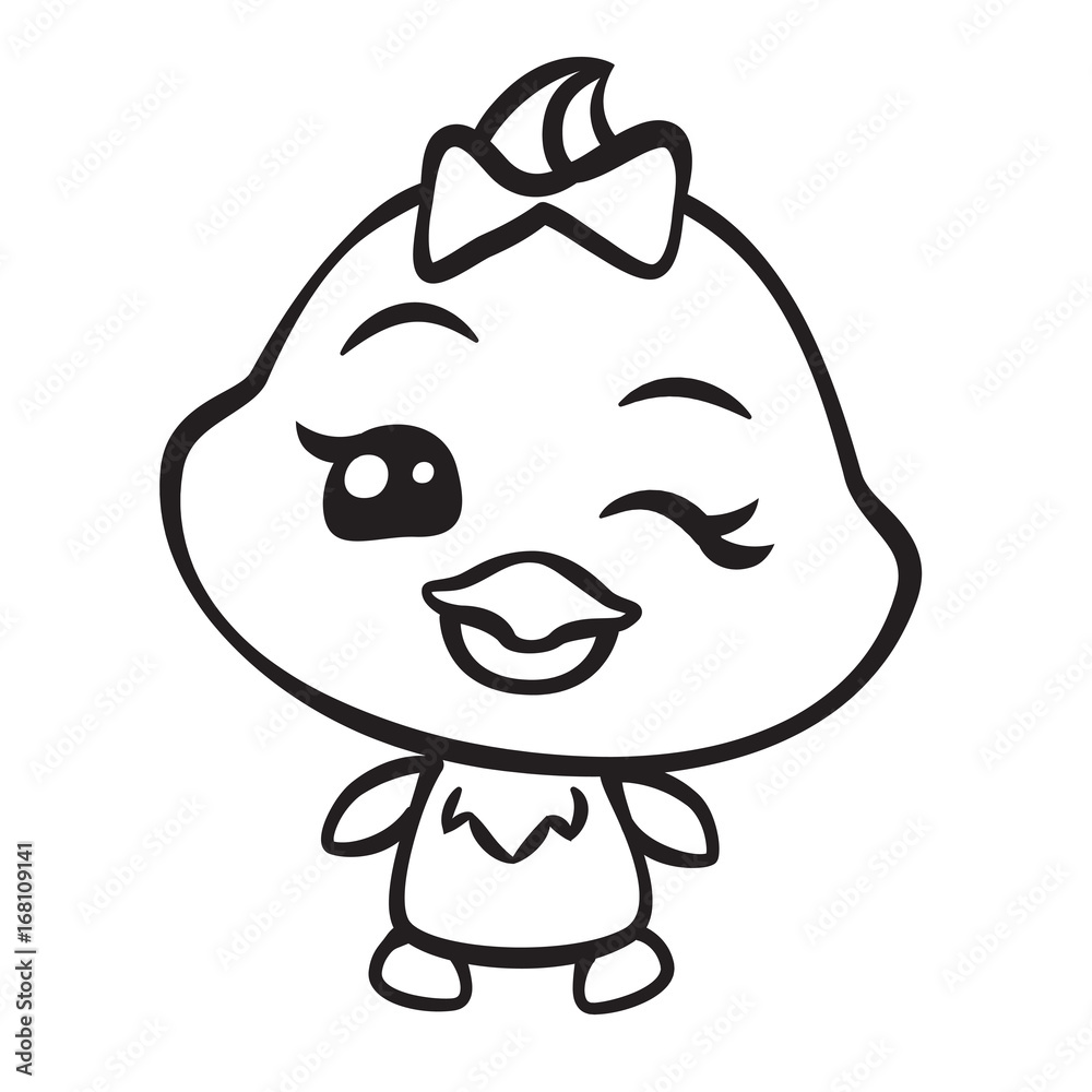 Vector Cute Duck Coloring Page Illustration Stock Vector | Adobe Stock