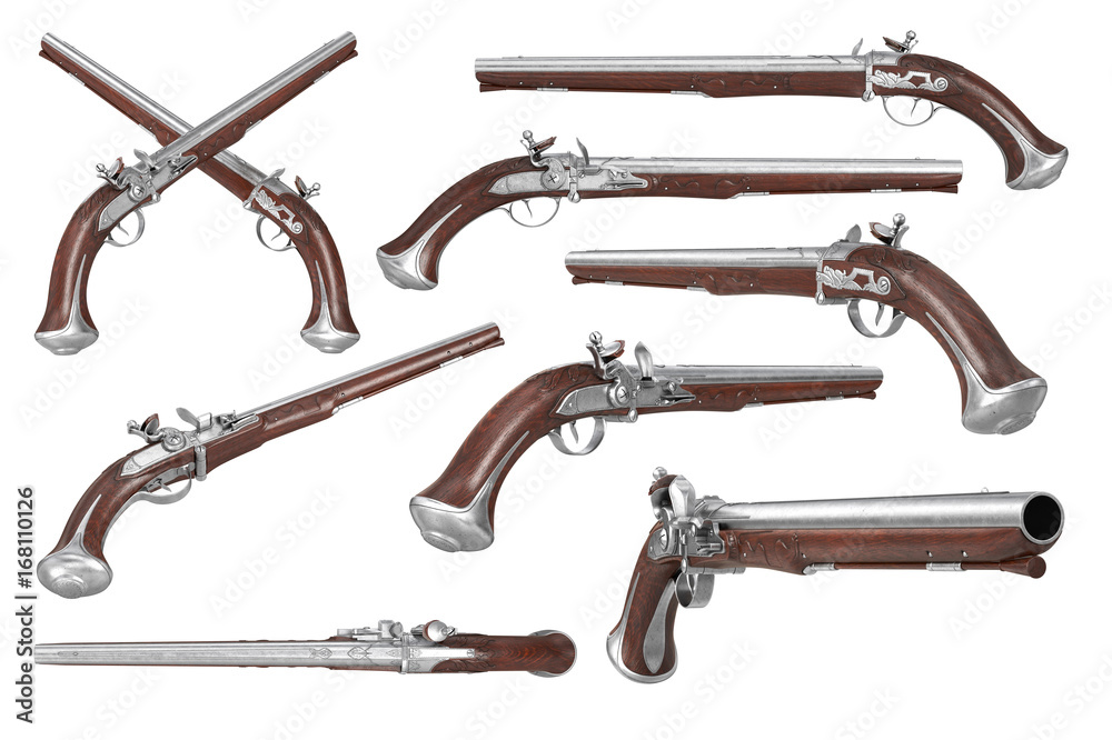 Ταπετσαρία Pistol gun weapon brown wooden old flintlock set. 3D rendering