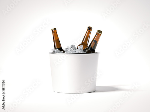 Blank ice bucket with beer bottles. 3d rendering