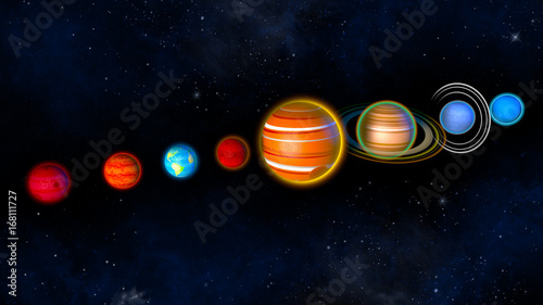 Sistema solare pianeti, disegni per libro bambini. 3d rendering