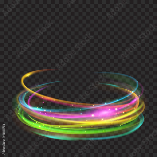 Multicolored glowing fire rings with glitters