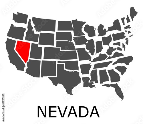 Bordering map of USA with Nevada state marked with red color.