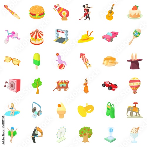Amusement park icons set, cartoon style