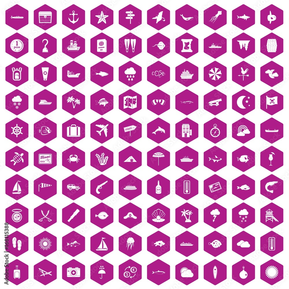 100 marine environment icons hexagon violet 100 marine environment icons hexagon violet