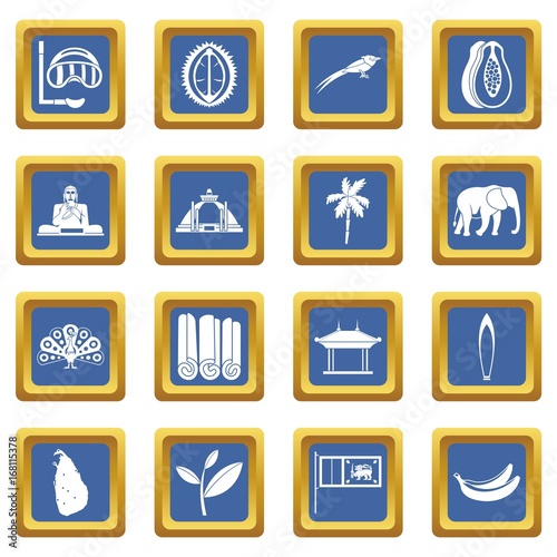 Sri Lanka travel icons set blue © ylivdesign