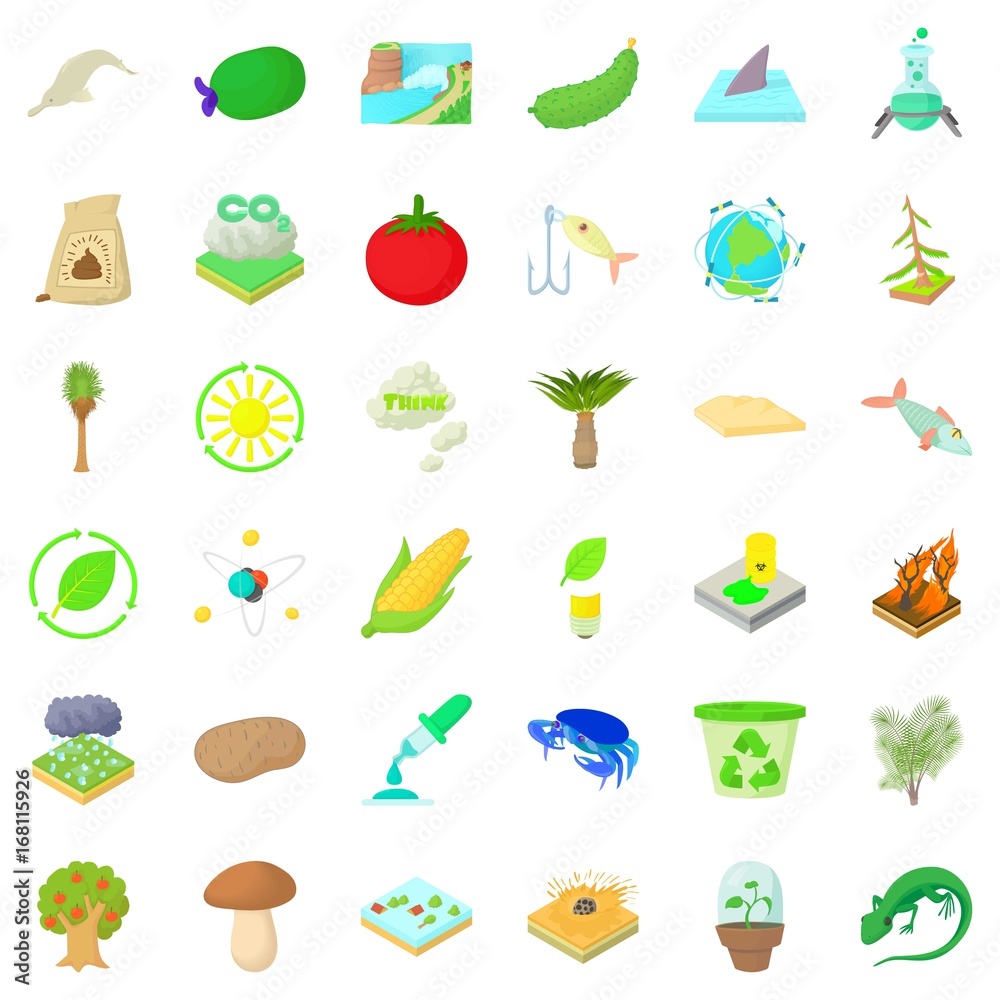 Biology science icons set, cartoon style