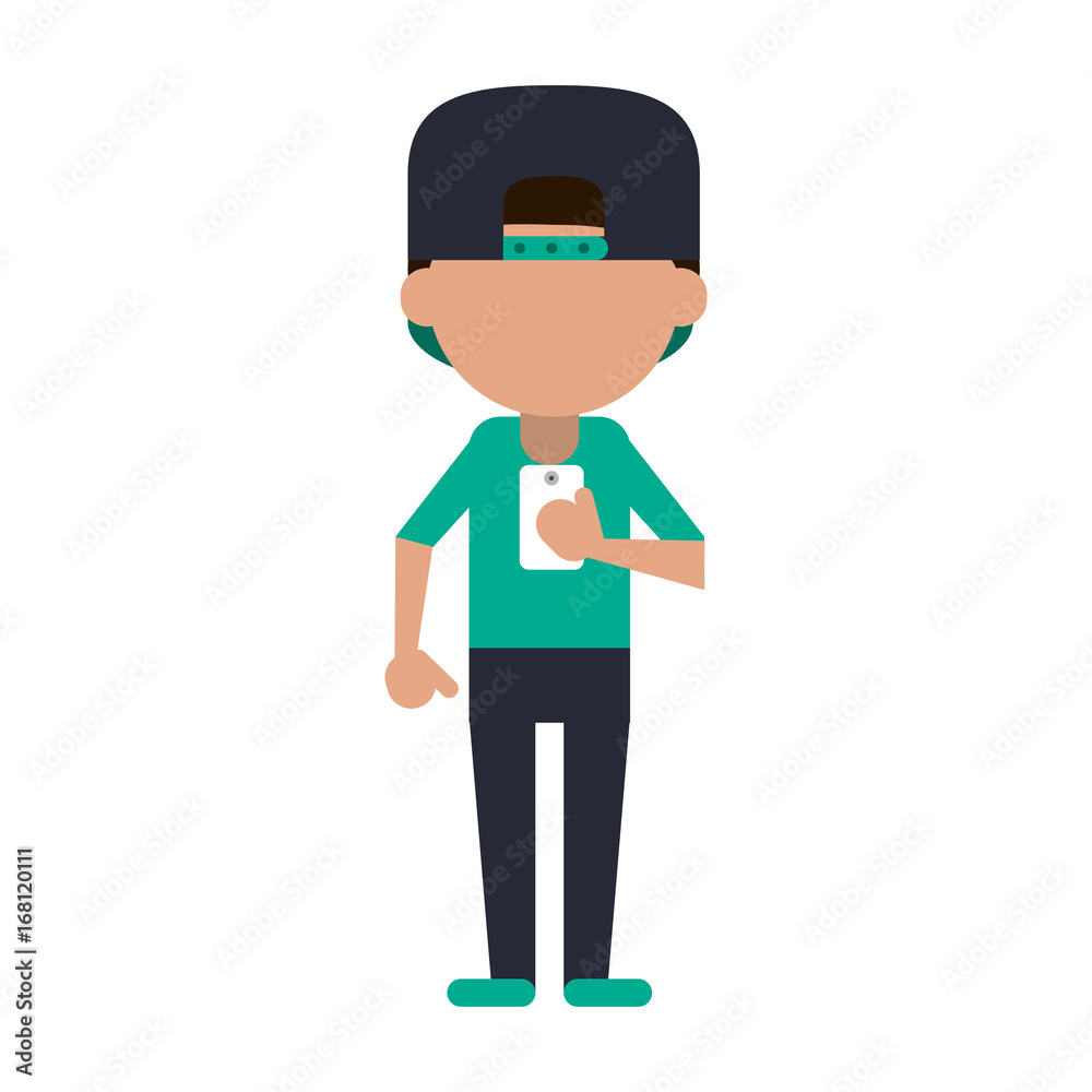 young man using phone icon image vector illustration design