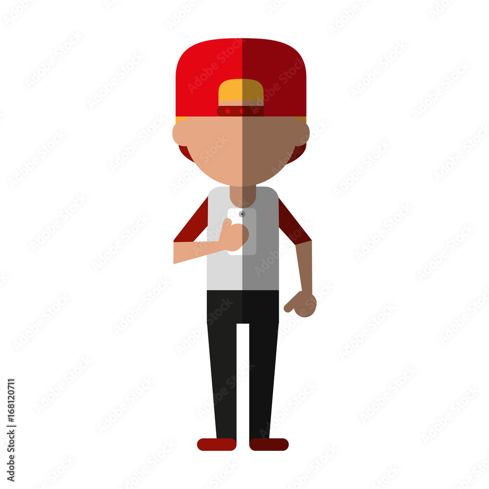 young man using phone icon image vector illustration design