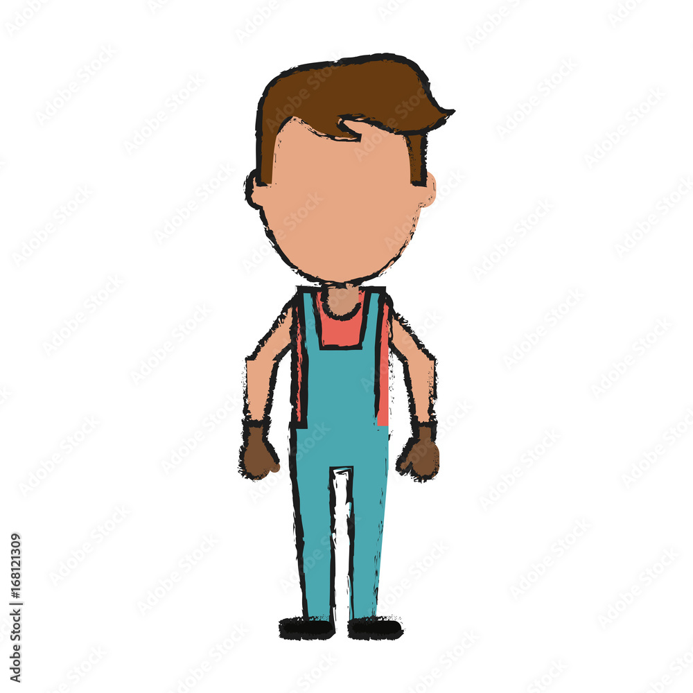 man wearing overall and gloves icon image vector illustration design