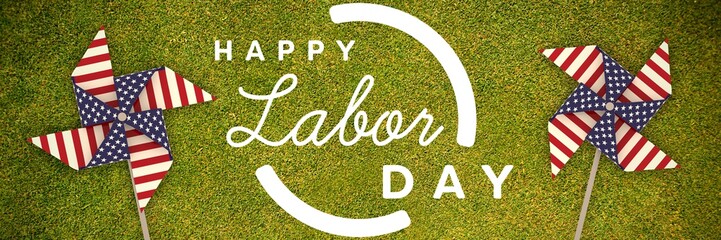 Composite image of digital composite image of happy labor day te