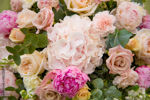 Wedding red color flowers bouqete close up