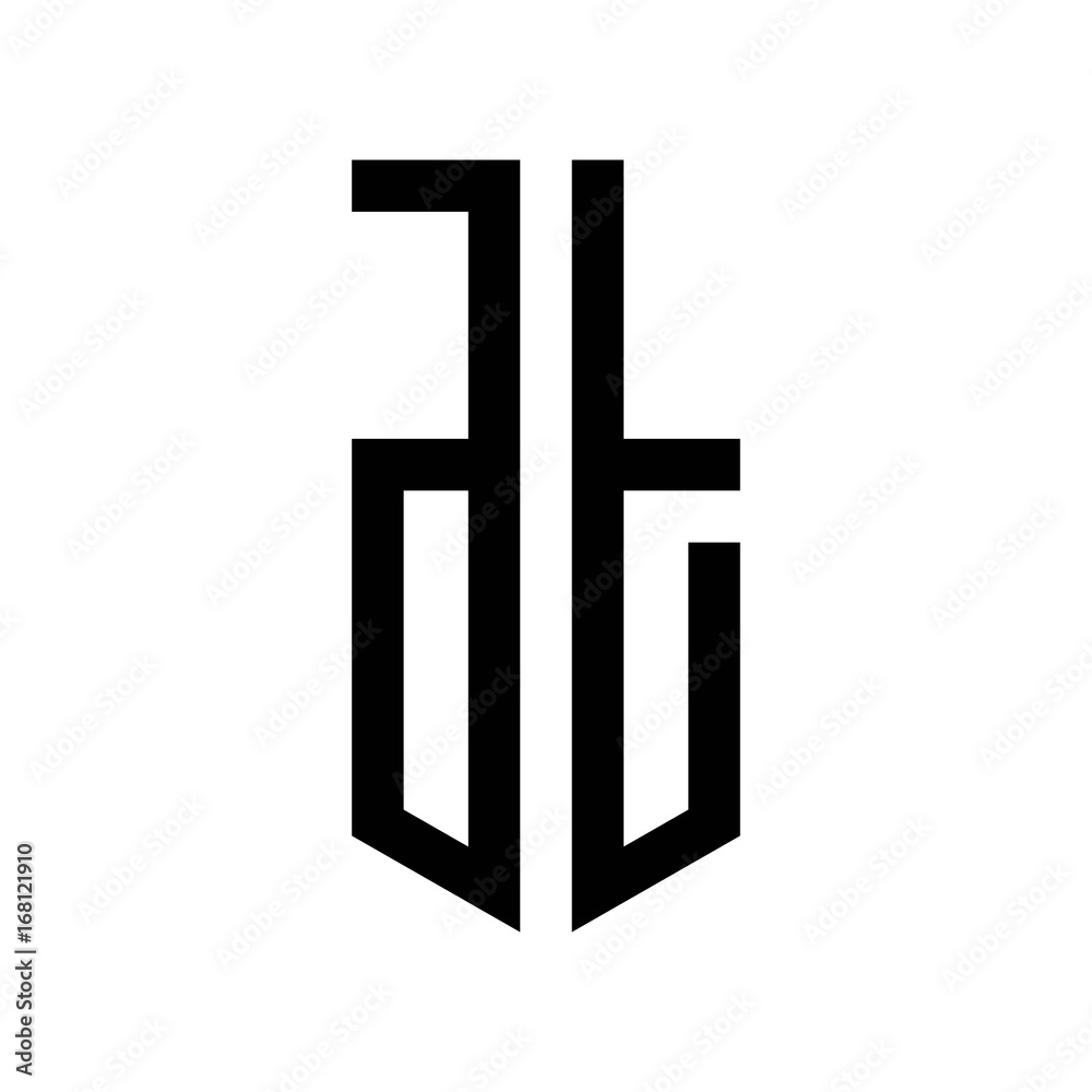 Obraz premium initial letters logo dt black monogram pentagon shield shape