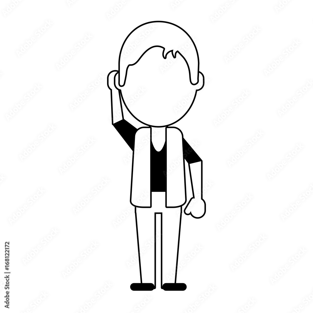 man with hand placed on the side of the head avatar icon image vector illustration design black line