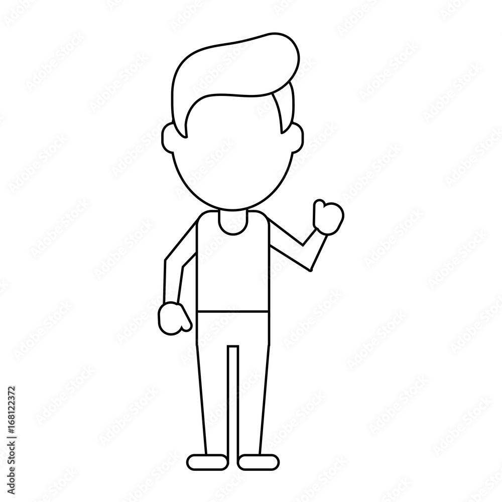 man stretching arm avatar icon image vector illustration design black line