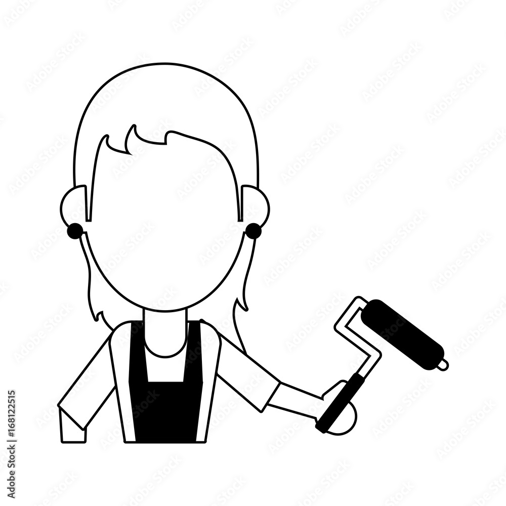 woman holding paint roller avatar icon image vector illustration design black line woman holding paint roller avatar icon image vector illustration design black line