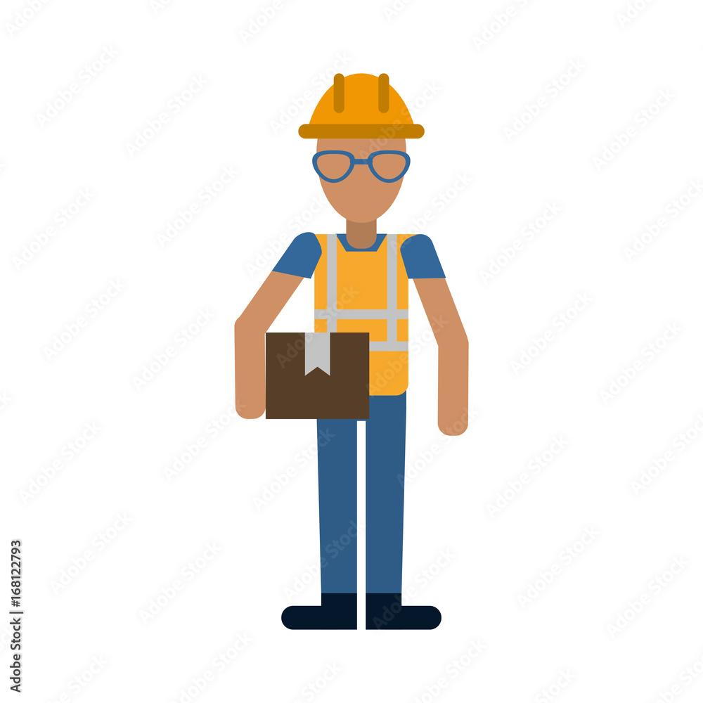 male construction worker contractor holding box or package avatar icon image vector illustration design male construction worker contractor holding box or package avatar icon image vector illustration design