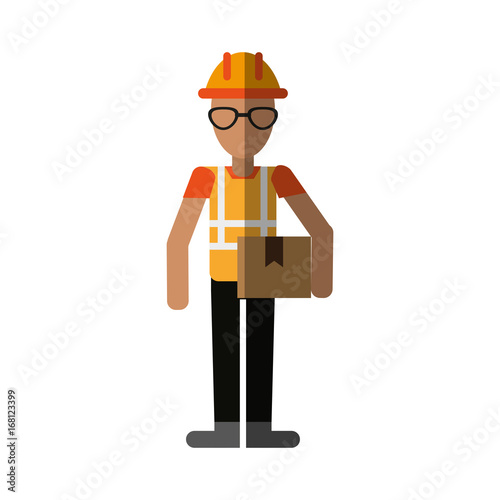 male construction worker contractor holding box or package avatar icon image vector illustration design