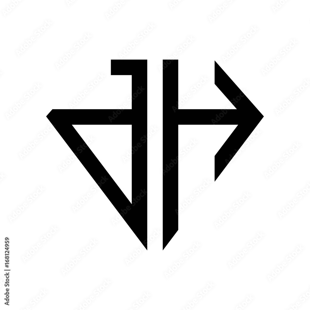 Fototapeta premium initial letters logo dh black monogram diamond pentagon shape