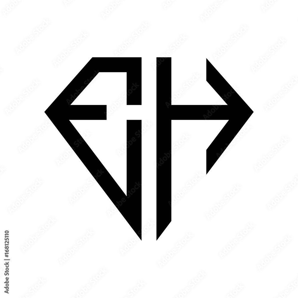 Obraz premium initial letters logo eh black monogram diamond pentagon shape