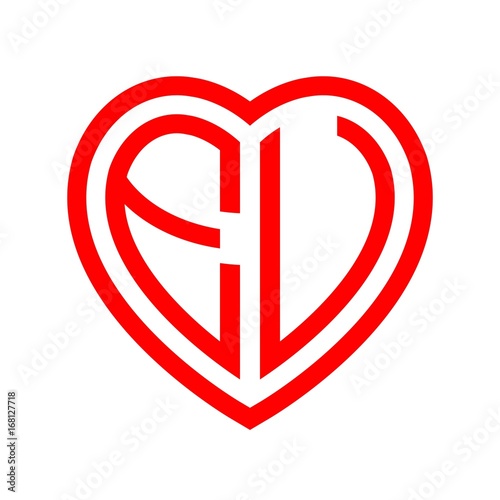 initial letters logo eu red monogram heart love shape